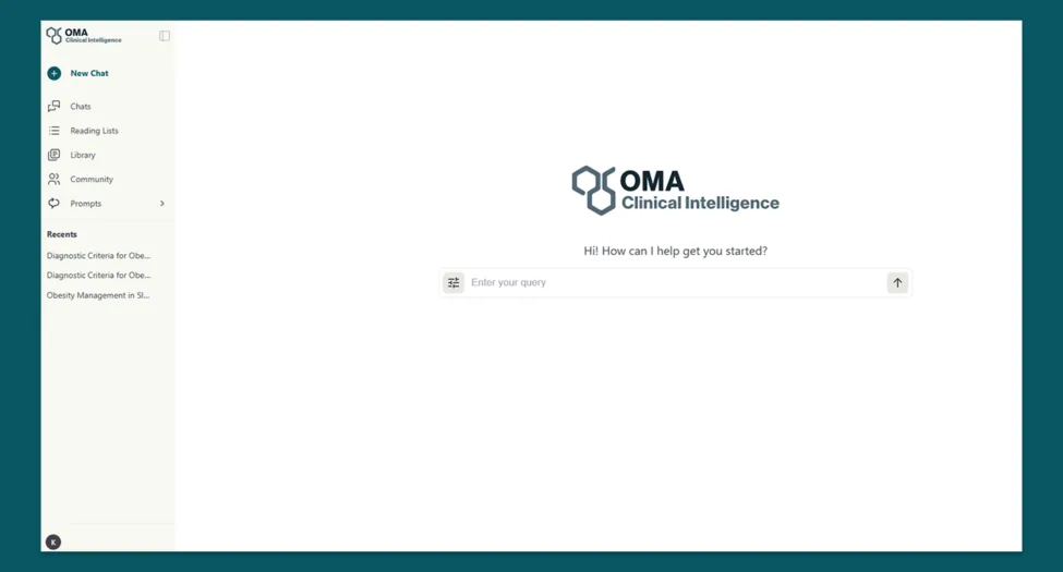 OMA Clinical Intelligence Chatbot Landing Page 1300x700